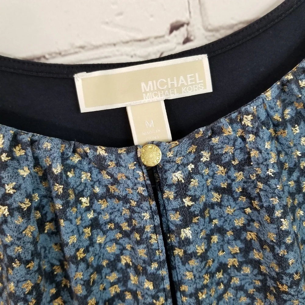 Michael Kors short sleeve blue & gold blouse